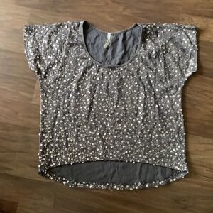 d’closet fully sequined short sleeves blouse
